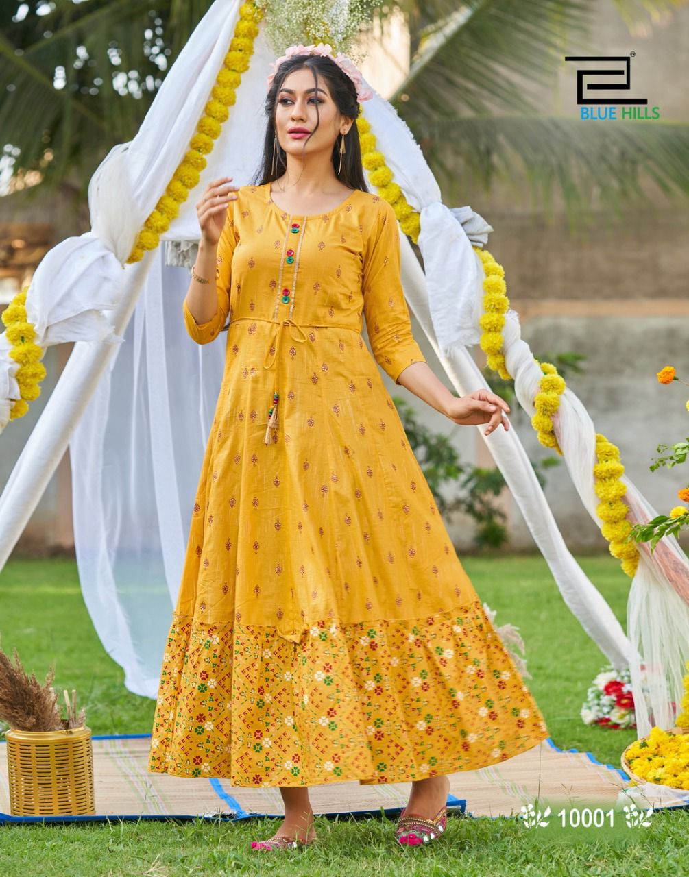 Blue Hills Up To Date 10 New Ethnic Wear Designer Cotton Long Kurti Collection